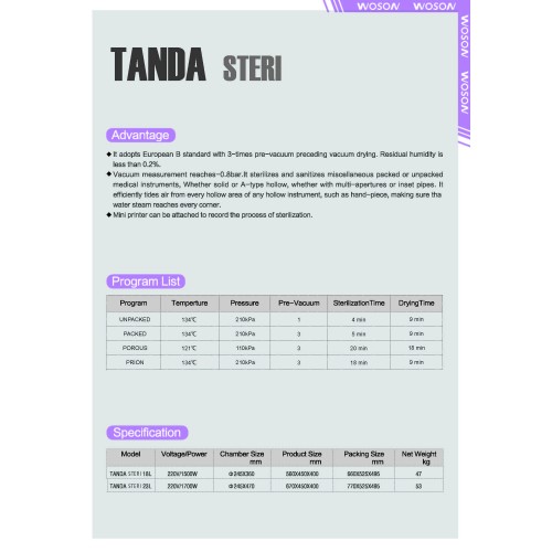 STEAM STERILIZER 23L-LED-CLASS B - WITH BUILD IN PRINTER